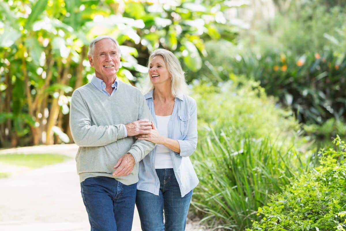 senior couple taking a walk outside