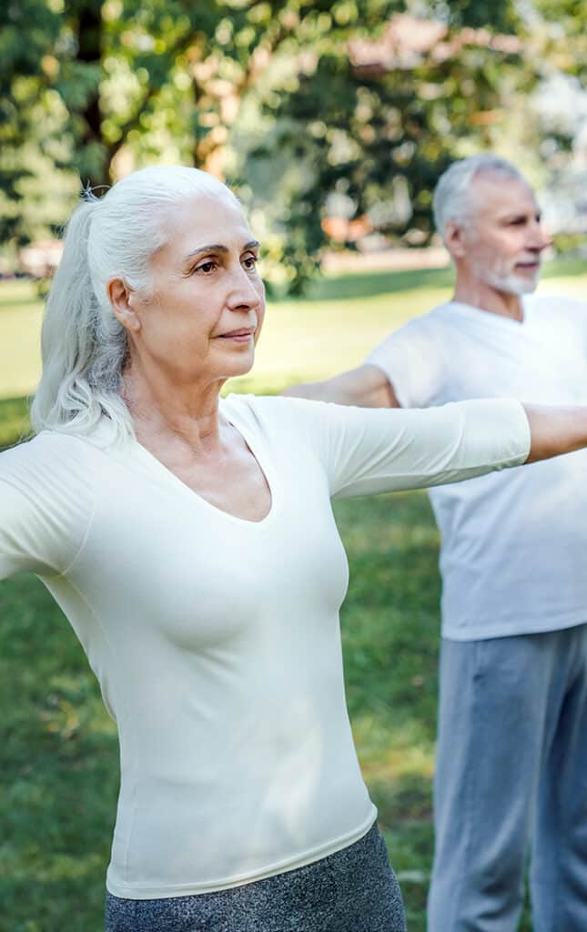 senior residents engaging in fitness outdoors