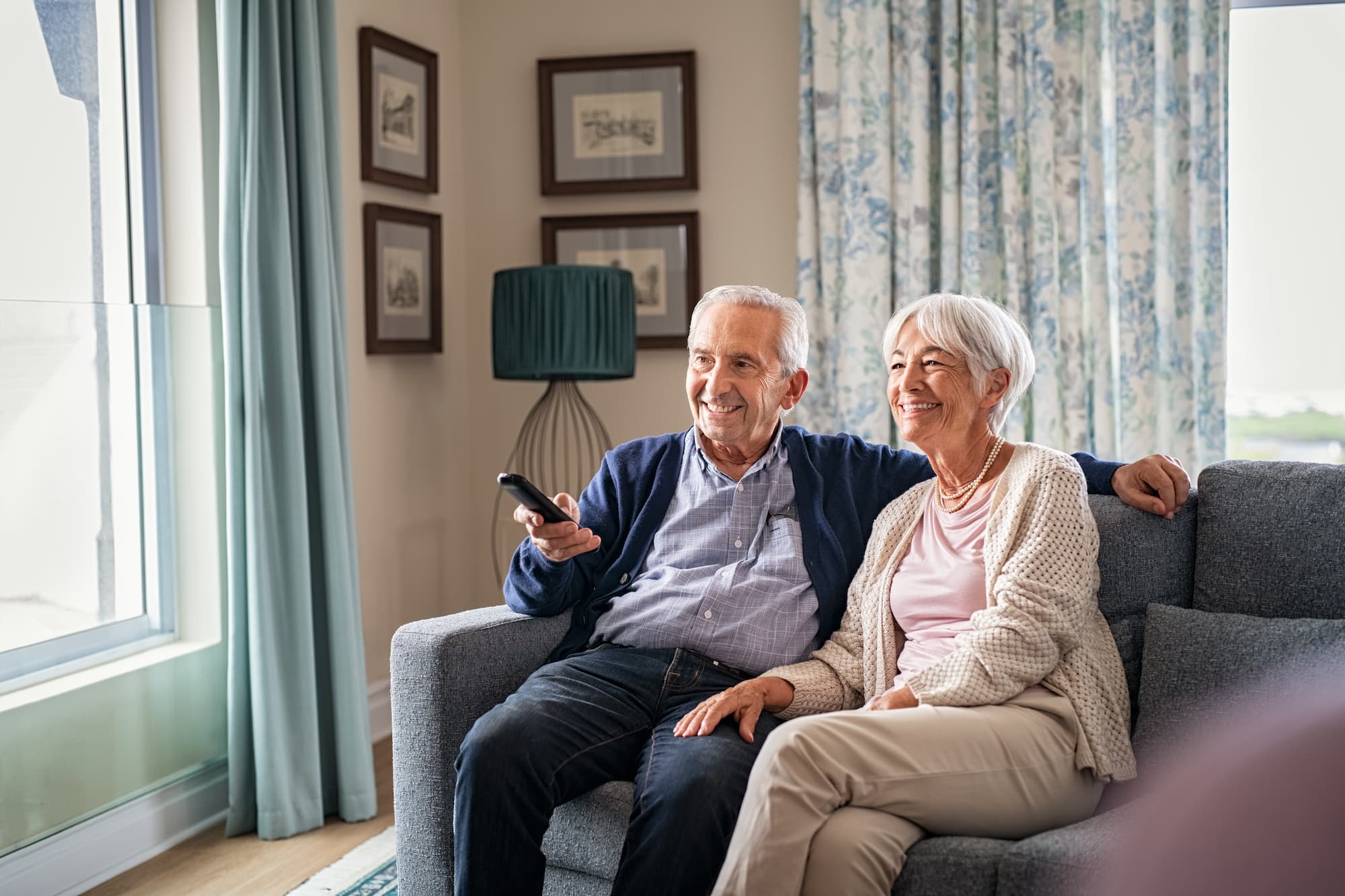 two seniors enjoying their one bedroom apartment