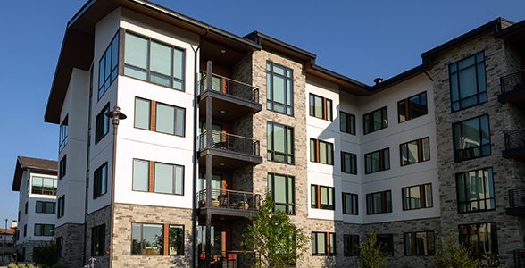 Exterior view of the Ballantyne independent living apartment building