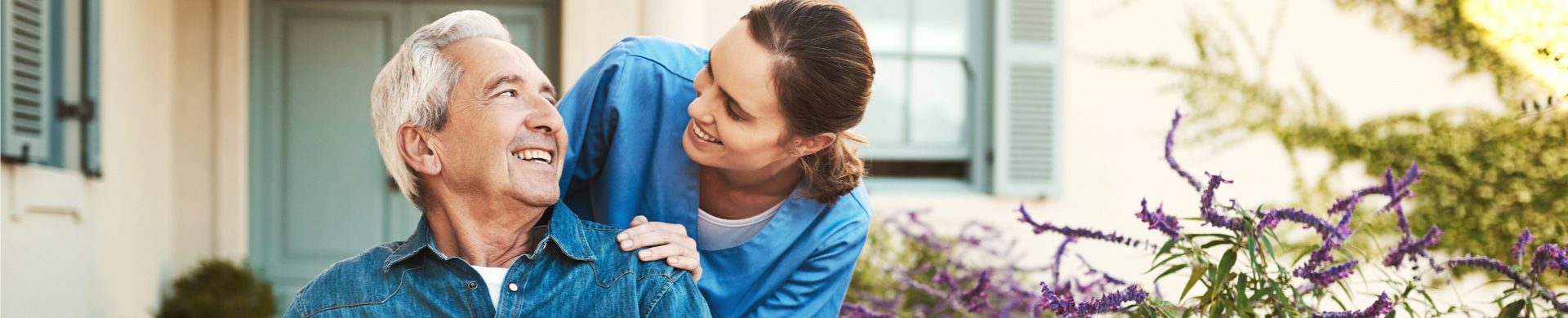 full image of senior man and skilled nurse